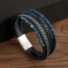 Charm Bracelets In Leather Braided For Men Trendy Stainless Steel Magnet Clasp Woven Rope Chain Gifts Party Daily Wearing