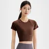 lu Womens Yoga Shirt Outfit Short Sleeve Crew Neck Breathable Seamless Women Fintness Gym Short Crop Top Summer T Shirt TP0610