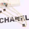 Korean Versatile Fashion Clover Pearl Crystal Accessories Exaggerated Decoration Jewelry Long Sweater Necklace290R