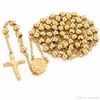 Collier de perles en acier inoxydable de haute qualité, couleur or, chapelet, pendentifs, croix de Jésus-Christ, longue chaîne en Y, bijoux pour hommes et femmes, 225M