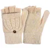 Gants de cyclisme 1 paire de laine pour femmes avec rabat de mitaine rabattable chauffe-mains mitaines convertibles hiver (Beige)
