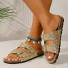 Slippare 2023 Summer Trend Sequin Parent-Child Children's Women's Double Buckle Flip Flops Cork Sandals