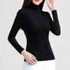 Mulheres camisetas Mulheres Coreano Moda Gola Alta Sexy Brilhante Seda Elegante Pelúcia Camisa Básica Outono Inverno Preto Manga Longa Slim Pullvoer