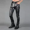 Idopy Men Leather Pants Style Punk Style Skinny zippers Party Performance Night Club Steampunk Faux Pu Leather Prouts 231228