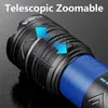 1 Stück wiederaufladbare LED-Taschenlampe, superhelle, zoombare, wasserdichte Taschenlampe mit Batterien im Lieferumfang enthalten, 6 Beleuchtungsmodi, leistungsstarke Hand-Taschenlampe für Camping