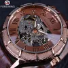 ForSining Skeleton Steampunk armbandsur Brown äkta läderband Män Mekanisk självvindklocka Top Brand Luxury Automatic264o