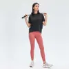 LL079 Yoga-T-Shirt, einfarbig, kurzärmelig, modisch, vielseitig, drapiert, atmungsaktiv, einfach, locker, schnell trocknend