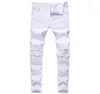 Godlikeu White Men039S rippade avsmalnande ben Jeans nödställda knähål Slim Fit Denim Pants Jeans Pour Hommes311T6383067