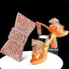 Sapatos de vestido laranja mulher e saco conjunto luxo africano senhoras saltos altos chinelos combinar com bolsa bombas embreagem femme pantoufles gl34