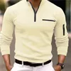 Sports Long Sleeve Side Pocket Polo Shirt Men Spring Autumn Thickened Solid Color Casual Tops Male Lapel Zipper Splicing Blouse 231227