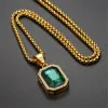 Hip Hop Iced Out Square Pendant Necklaces Male Golden Color 14k Yellow Gold Chains For Men High Quality Jewelry