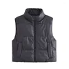 Women's Trench Coats Puffy Vest Cropped Women Zip Up Stand Collar Sleeveless Lightweight Padded PU Leather Quilted Fall Winter Warm Coat