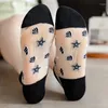 Femmes chaussettes 5 paires/lot bateau été mince mode respirant Kawaii chaussette cristal verre soie confortable doux fille cheville Sox Meia