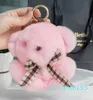 Keychains lyxiga Real Rex Fur Little Cute Bear Keychain Y Originalitetskartonger Toys Key Ring Women Bag Ornament TRINKET GENTSKEYCHAINS