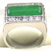 Anel inteiro banhado a ouro branco cristal jade verde esmeralda tamanho 7 8 9304W