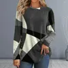 Kvinnors blusar Autumn Top Stretchy Women Pullover Crew Neck Classic Casual Street Geometric Mönster Bottom Tops Daily Clothing