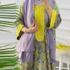 Etniska kläder muslimska abaya klänning Dubai retro blommig tryck långärmad klänningar v-hals diamanter mantel islamisk ramadan kaftan marocain