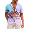 Camisas casuais masculinas Carnival Impressão digital Personalidade moda Fashion lapela Manga curta Cardigan Bloups Flower Flower