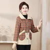 Kvinnors dike rockar Autumn and Winter Fashion Granular Velvet Cotton Padded Clothece Stitching Plaid medelålders äldre varm kappa