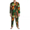 Nachtkleding voor heren Pyjama's Man Fun Feather Kamer Nachtkleding Kleurrijke print 2-delig Casual set Lange mouwen Warm Oversized thuispak
