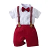 Kläduppsättningar småbarns pojke sommarkläder kort ärmskjorta med fluga total shorts baby set