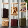 Garrafas de armazenamento 1 conjunto de 6 peças frascos de vidro quadrados recipientes de alimentos herméticos com tampas de bambu cozinha lanche shakers