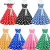 Party Dresses Black Red Polka Dot Women Rockabilly Vintage Dress Halter Neck Buttons Elegant Lace Up Pleated A Line Midi RS1292