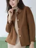 Short Coats for Women Autumn Winter Fashion Woolen Jackets Pockets Solid Color Camel Black Polo Collar Coat Ladies High Quality 231228