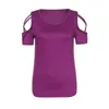 Blusies feminino Moda Summer Mulheres T-shirt Tops Solid Hollow Out Manga curta Strappy fora do ombro Roupas femininas