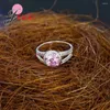 Cluster Rings Engagement Bride Romantic Style Round Pink Crystal Stones 925 Sterling Silver Ring Women Party Fashion Jewelry