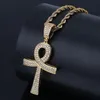 18K Gold and White Gold Plated Diamond Ankt Key of Life Cross Pendant Chain Necklace Cubic Zirconia Hip Hop Rapper Jewelry for Men201g