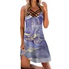 Abiti casual Abstract Painting Summer for Women Stampa vintage Sleeveless Boho Beach Dress Hollow out Neck Drendice Sliet Alex