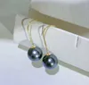 Dangle Earrings Simple 18K Gold Drop For Women Girls 8-9mm Round Tahiti Black Pearl Fashion Accessories Jewelry Gifts