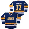 16 Jack Charlestown Chiefs Trikot, Herren Hanson Brother Slap Shot 100 % Ed Stickerei Film Hockey Trikots Blau Weiß