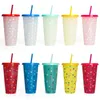 Creative love color changing cup 24oz/710ml PP beverage cold blue plastic water cups single color changing straw cup manufacturers love process 50pcs LT734