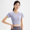 lu Womens Yoga Shirt Outfit Short Sleeve Crew Neck Breathable Seamless Women Fintness Gym Short Crop Top Summer T Shirt TP0610