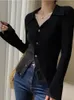 여자 니트 딥 타운 한국 패션 블루 니트 카디건 여성 빈티지 우아한 검은 슬림 스웨터 Y2K 오래된 돈 캐주얼 플레어 슬리브 탑