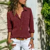 Blouses pour femmes Fashion V chemises à cou de cou à manches longues Pocket Pockets Design Reprod Down Collar Couleurs solides Fémininas décontractées