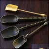 Çay Kepçeleri Retro Metal Çay Kaşığı Paslanmaz Çelik Ebony Gül Ağacı Teaspoon Set Kürek Töreni Aracı LX4592 Bırakma Teslimat Hom Dhnas