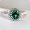 Magnifiques bagues de mariage rondes en Zircon vert pour femmes, Micro pavé de cristal, cadeaux nobles, bagues de fiançailles, bijoux classiques