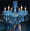 Modern sky Blue color crystal chandelier 6 8 arms LED pendant chandelier lustre cristal for dinning room bedroom indoor lighting fixture LL