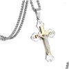 Pendant Necklaces Catholic Zircon Crucifix Cross Jesus Christ Stainless Steel Chain For Men Dad Birthday Gifts Relius Jewelry Drop Del Otjub