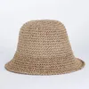 Chapeau de soleil de paille pour femmes chapeau de seau tissé chapeau de pêche chapeau de plage casquette pliable couleur unie chapeau de plage de paille été 231228