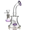 Liten Glass Hookah Dab Rigs Recycler Oil Rig Bubblers Blue Purple Bong Water Pipes med 14 mm fog