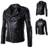 Fashion PU Leather Jacket Men Buckle Zip Lapel Collar British Black White Punk Rock Outwear Coats 2023 231227