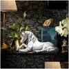 Andra konst och hantverk Vilad Nordic Harts White Horse Staty Animal Figurines Moderna hemmakontor Dekoration vardagsrum Fairy Garden D DHCNZ