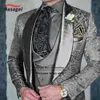 Herren-Bräutigam-Terno-Anzug, italienisches Design, individuelle schwarze Smoking-Jacke, 3-teiliges Set, Weste und Hosen, Hochzeit 231227