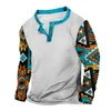 Men's T Shirts Selling Ethnic Printed T-Shirts Outdoor Retro V-Neck Button Top Spring Long Sleeved Fashionable Sports T-Shirt