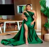 2022 elegante verde escuro lantejoulas sereia vestidos de baile um ombro pescoço lado split vestidos de noite cetim varredura trem formal dress9518544