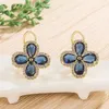 Stud Vintage Royal Clover Mavi Kristal Safir Taşlar Elmas Küpeler Kadınlar İçin Altın Renk Takıları Bijoux Party Accessorie1299c